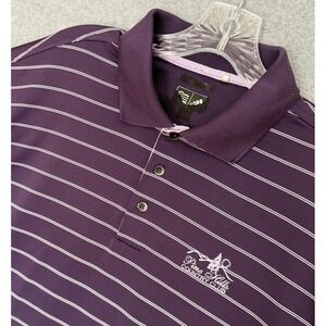 Adidas Polo Shirt Men Large Purple Striped ClimaCool Pine Hills Country Club